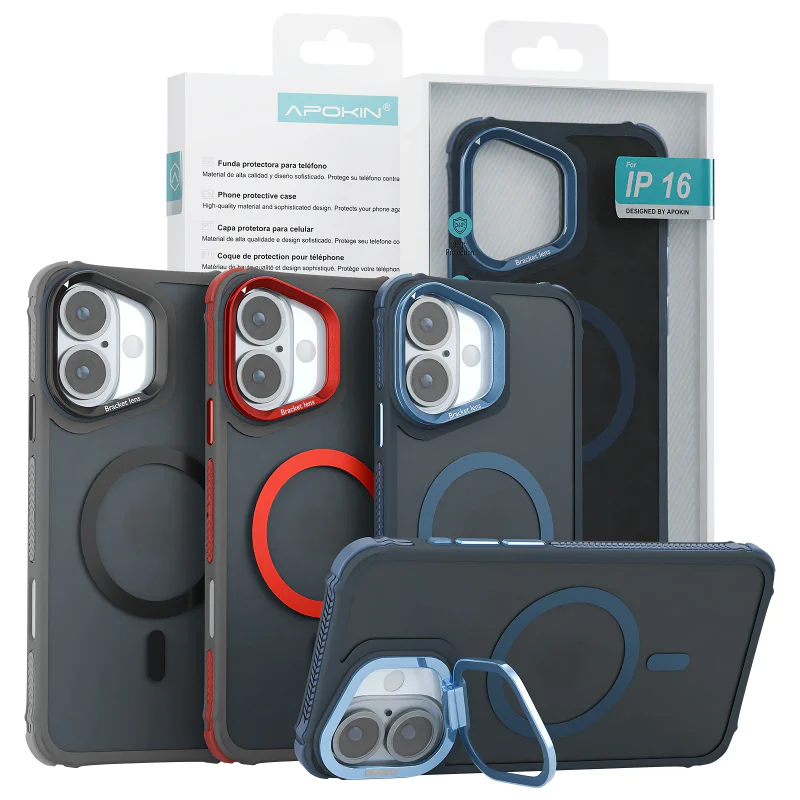 Capa Apokin para iPhone 16 Plus MagSafe Fumada Rock com Suporte Vermelho - Imagem 1