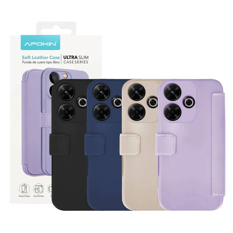 Capa Tipo Livro Apokin para Xiaomi Redmi 13, Couro Macio Ultra Slim Rosa claro - Imagem 1