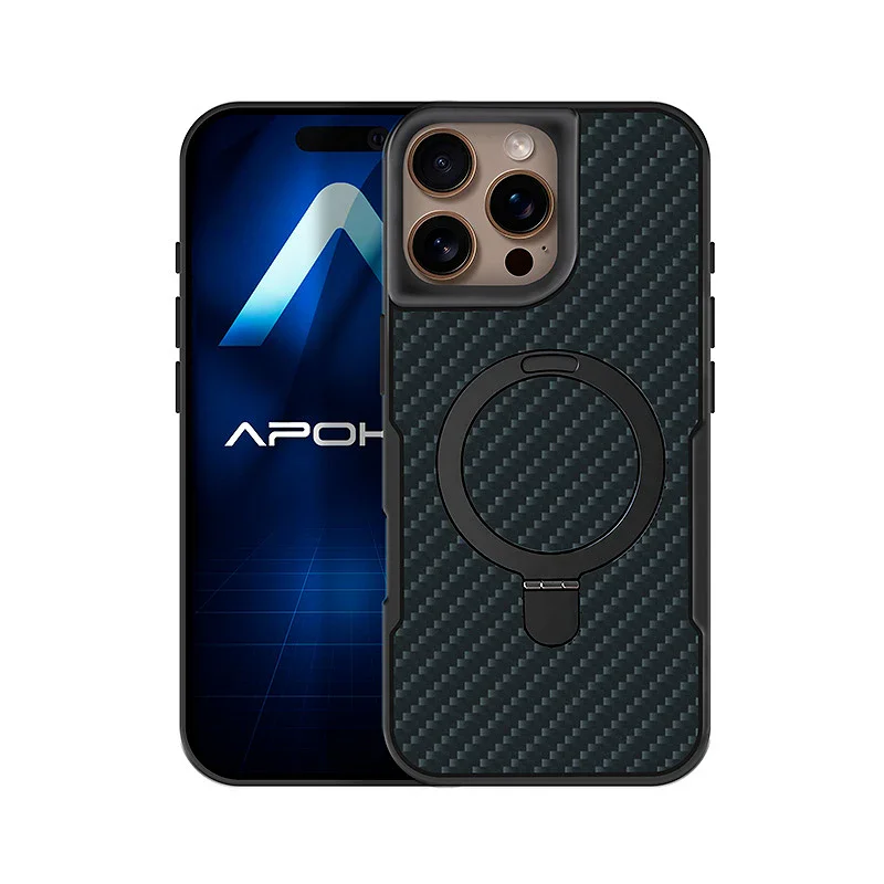 Capa Apokin para Apple iPhone 16 Pro Textura Carbono com Anel Suporte - Imagem 2
