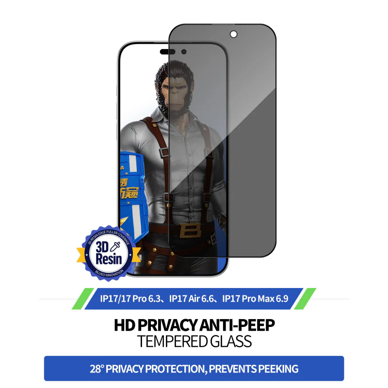 Película Apokin Blueo de Vidro Temperado de Privacidade para iPhone 17E / 16E / 14 / 13 Pro - Imagem 4