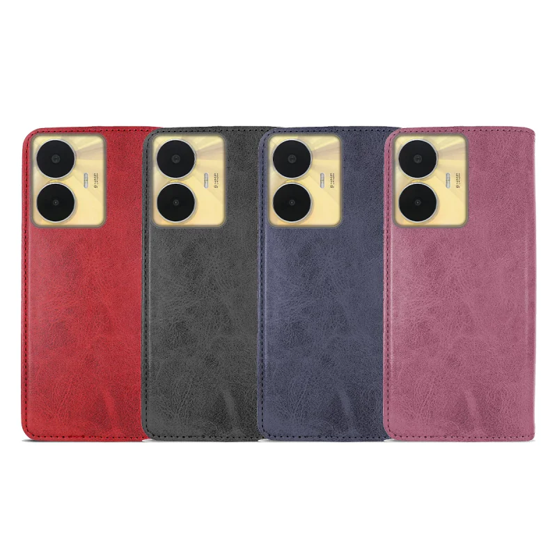 Capa com Porta-cartões Apokin para Realme C53 em Pele Sintética Vermelho