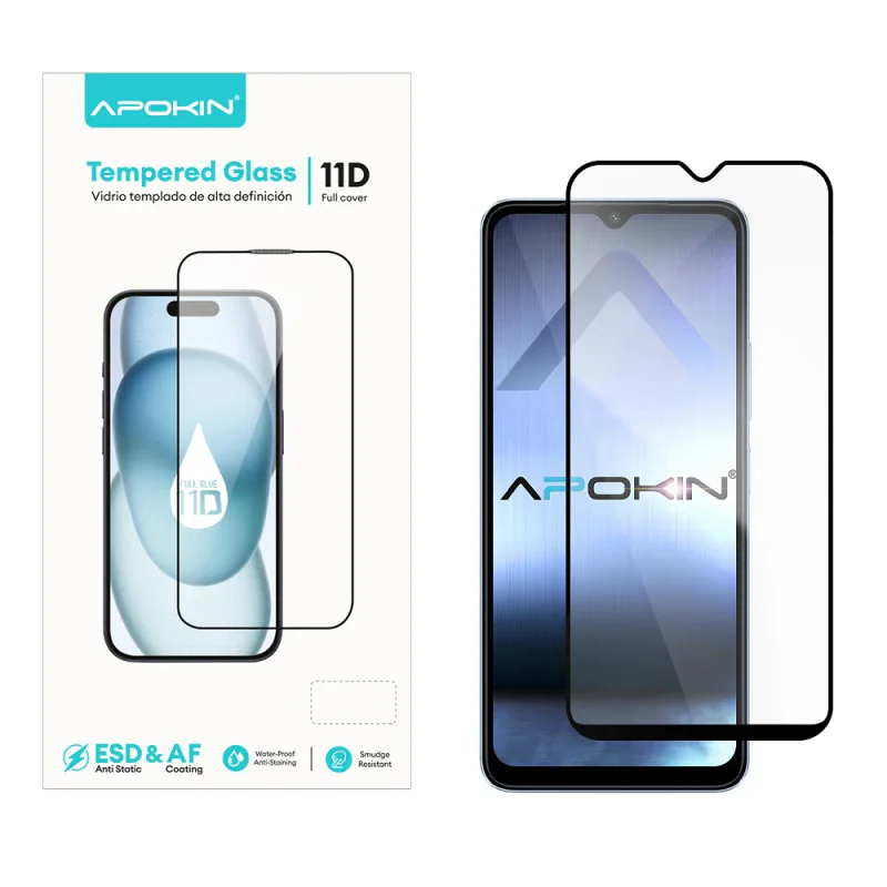 Película Apokin Vidro Temperado Full Glue 11D para Xiaomi Redmi 12C / A3 / 10C / Poco C40 / C40 Plus / C55 Preto