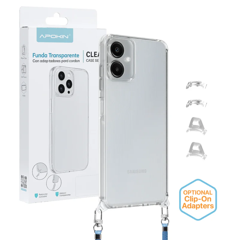 Capa Apokin ClearStrap 2 em 1 com Cordão para Samsung Galaxy A06 Transparente