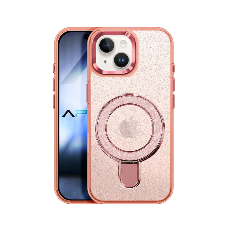 Capa Apokin para iPhone 13 e iPhone 14 com Purpurina e Anel MagSafe Rosa - Imagem 5