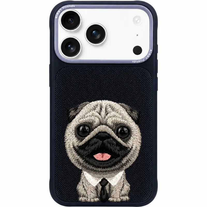 Capa Apokin Nimmy Grandes Olhos 2.0 Bordada para iPhone 17 Pro Max / 18 Pro Max Cão preto