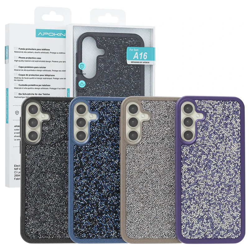 Capa Apokin para Samsung Galaxy A16 em Silicone com Cristais de Diamante Cinza