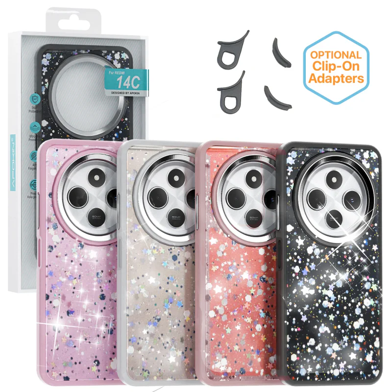Capa Apokin Bling-Bling com Brilhos para Xiaomi Redmi 14C Prata