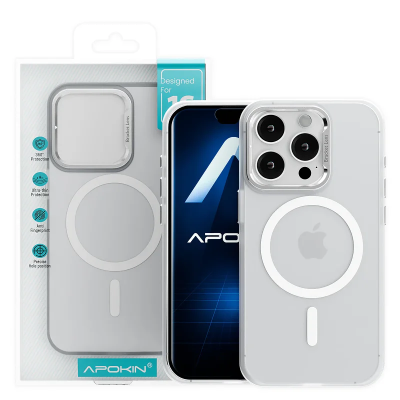 Capa Apokin para iPhone 16 Pro Acabamento Aveludado Fumado com MagSafe Transparente - Imagem 1