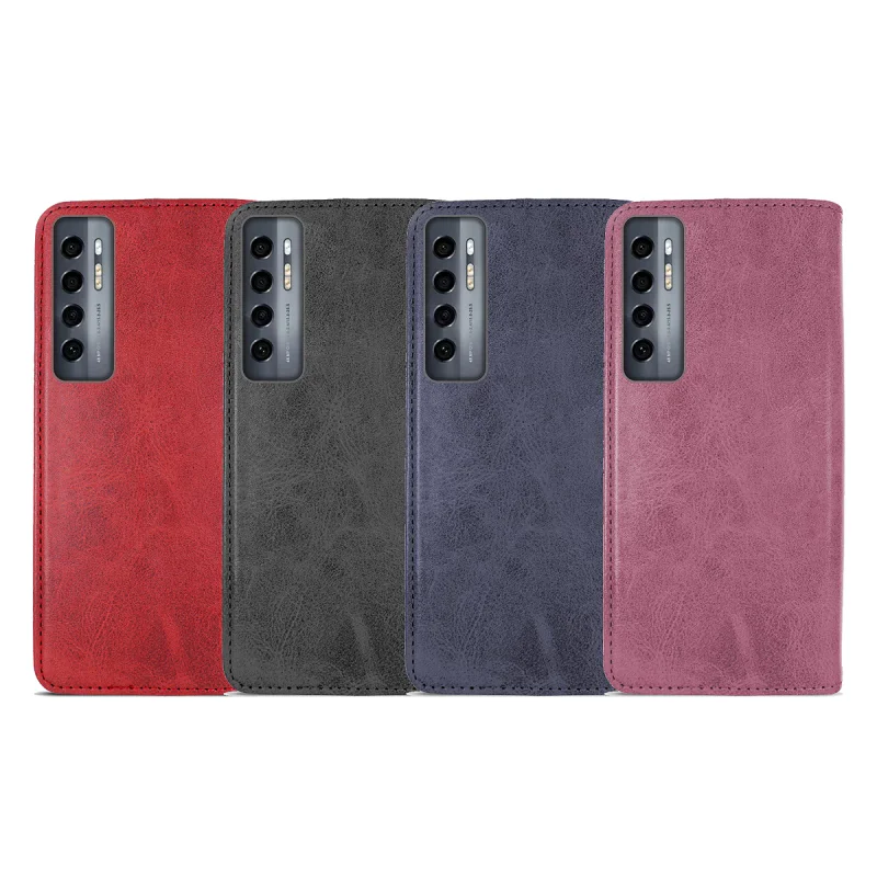Capa Apokin para TCL 20 Pro 5G em Pele Sintética com Ranhura para Cartões Rosa - Imagem 1