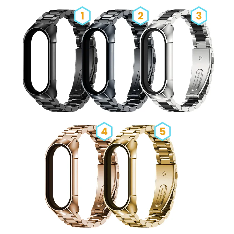 Bracelete Metálica Larga Apokin para Xiaomi Mi Band 5 Preto com prata - Imagem 1