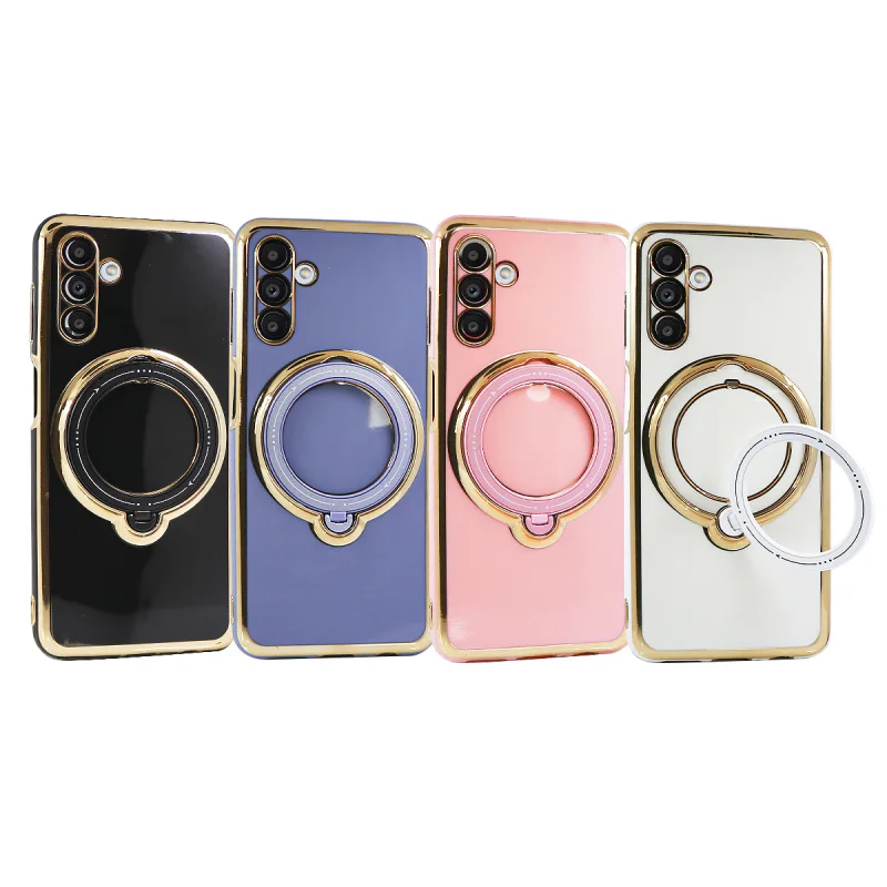 Capa Apokin Samsung Galaxy A24 Silicone com Suporte Dobrável Cromado Rosa - Imagem 1