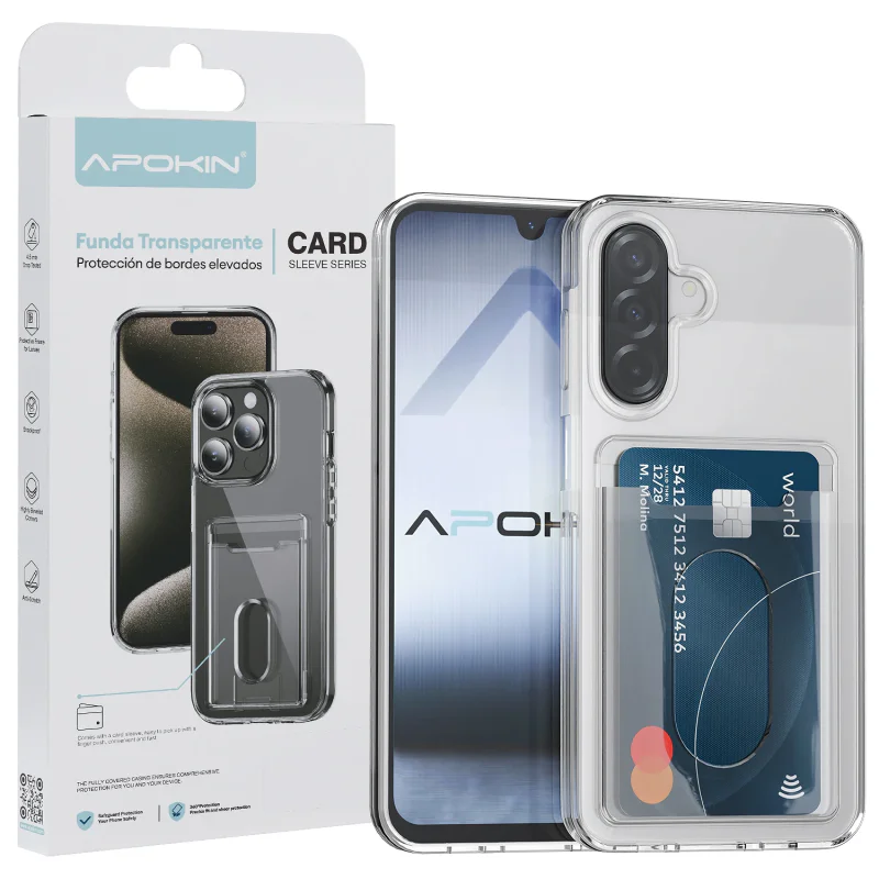 Capa Apokin para Samsung Galaxy A56 Transparente com Porta-cartões Transparente