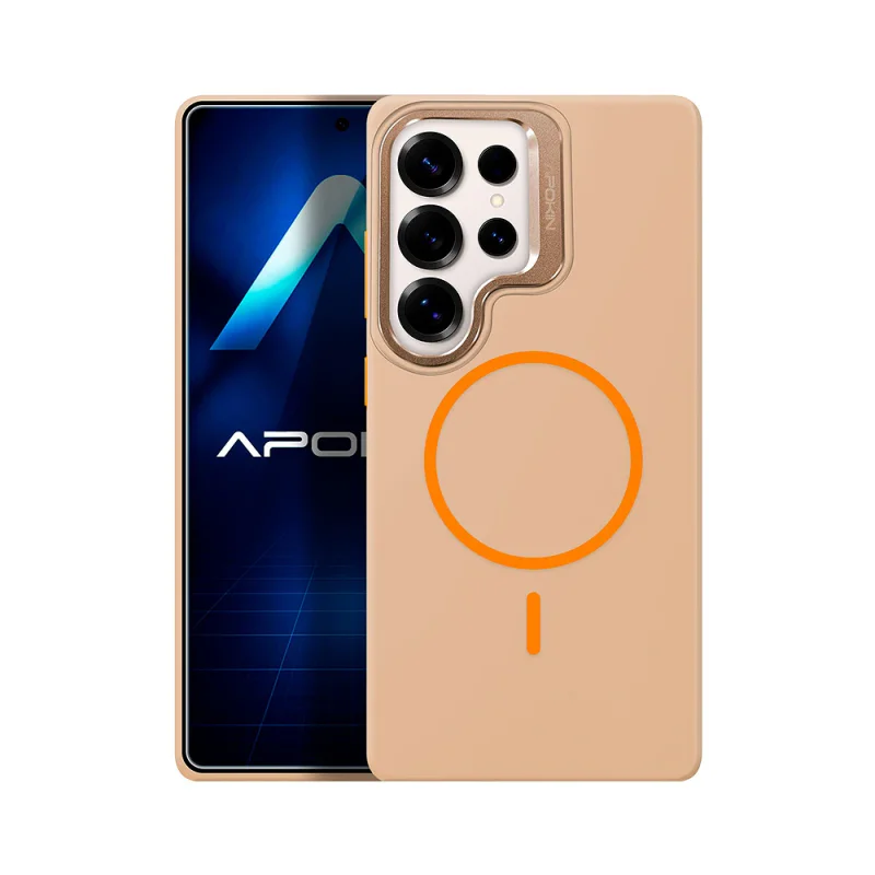 Capa de Silicone Apokin para Samsung Galaxy S25 Ultra Premium com MagSafe e Suporte Dourado - Imagem 3