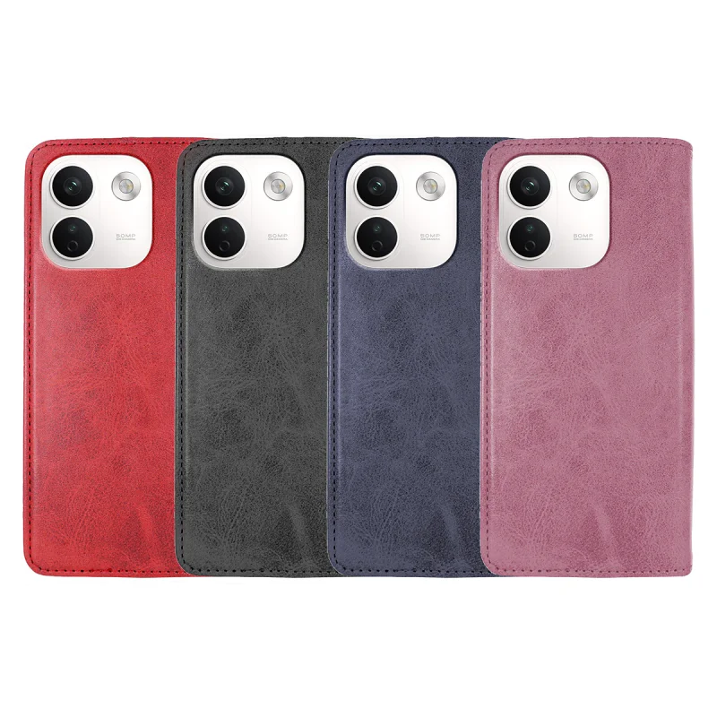 Capa Carteira com Porta-cartões em Imitação de Pele Xiaomi Redmi Note 17 Pro Max Vermelho