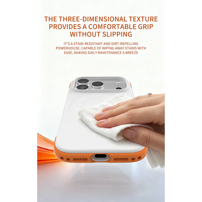 Capa All-Match Apokin para iPhone 17 em Silicone Líquido Bicolor com Padrão Ondulado e MagSafe Branco - Imagem 4