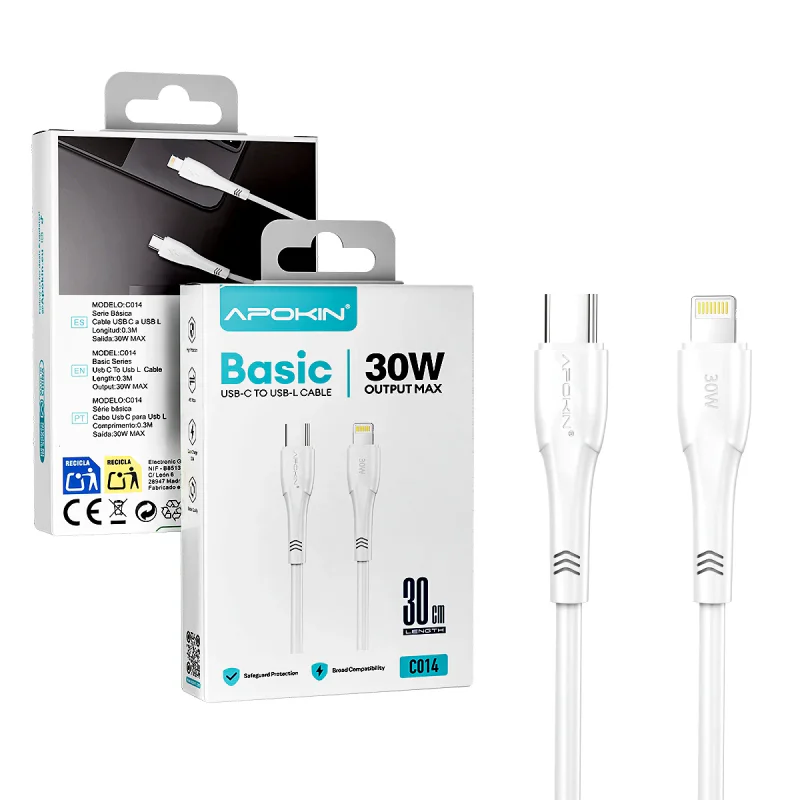 Cabo USB-C para Lightning Apokin 27 W 0,30 m Branco