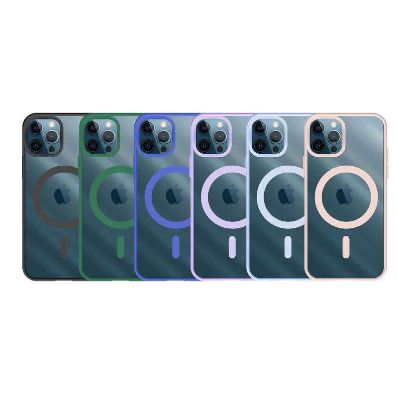 Capa Apokin para iPhone 12 Pro Transparente com Bordo Colorido e MagSafe Azul - Imagem 1