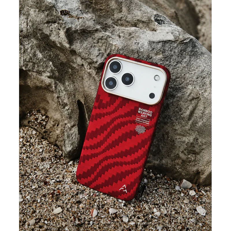 Capa Apokin Eastern Airity em Fibra Padrão Bambu para iPhone 17 Vermelho - Imagem 2