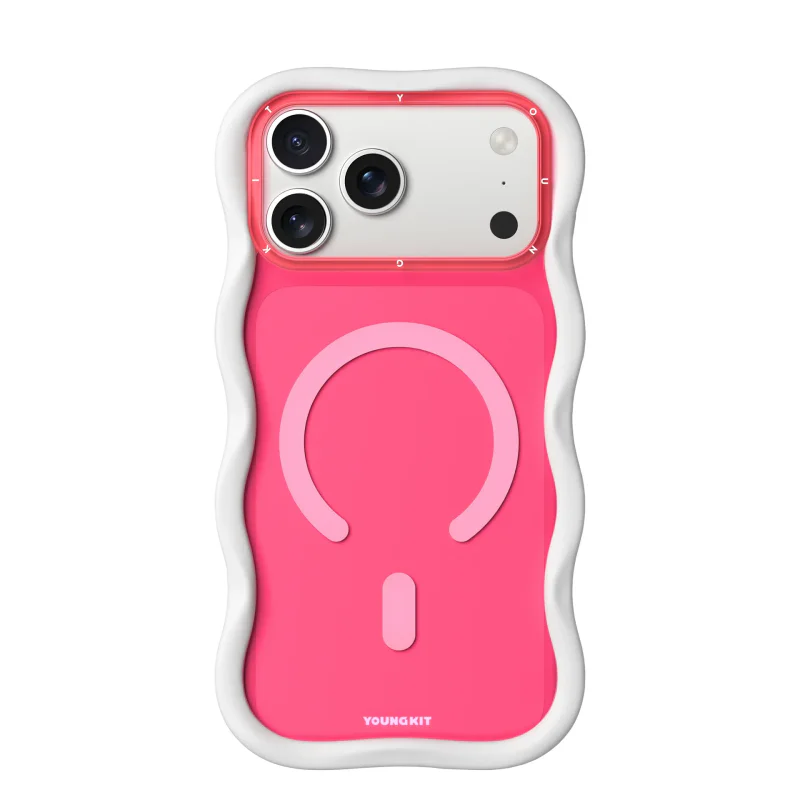 Capa Apokin Youngkit Big Wave Magnética para iPhone 17 Pro e 18 Pro Branco e Rosa