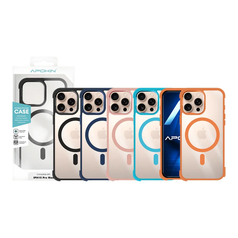 Capa Apokin de Silicone Premium com MagSafe para iPhone 15 Pro Max Azul Marinho