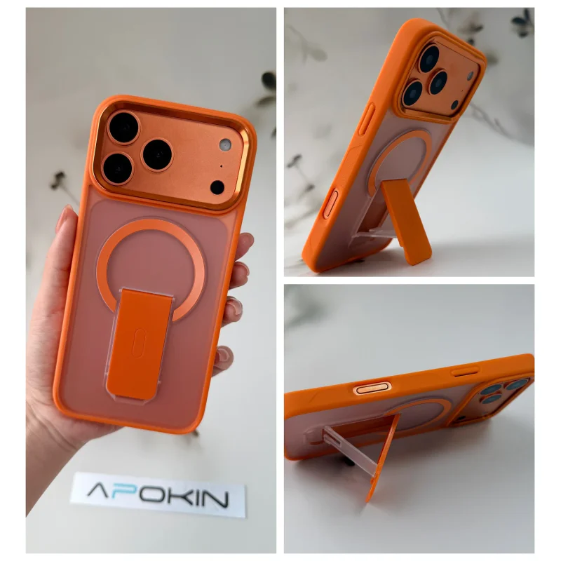 Capa Apokin para Apple iPhone 17 Air MagSafe com Suporte Laranja - Imagem 2