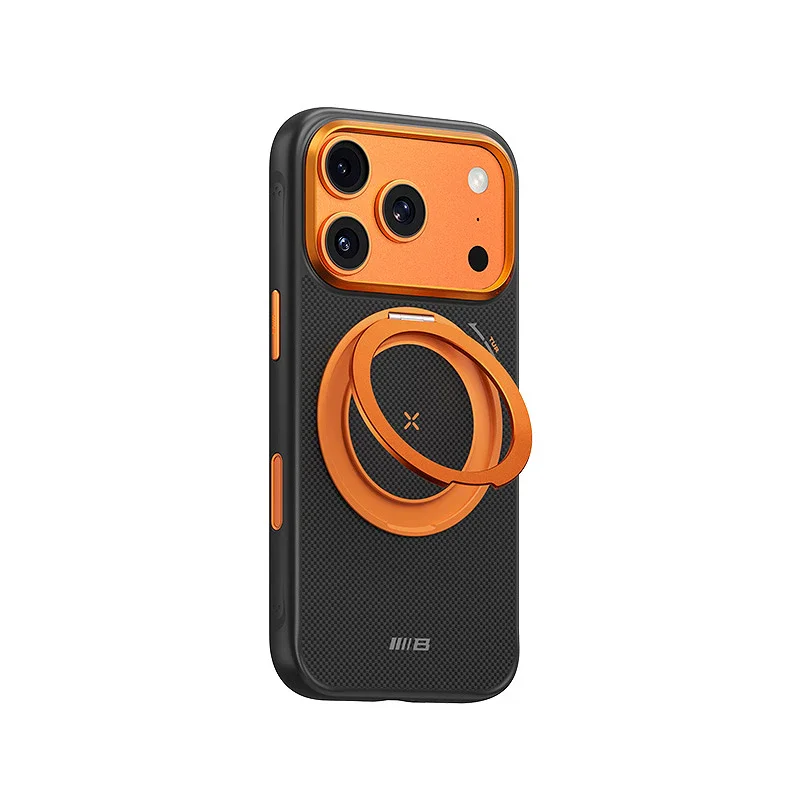 Capa Apokin Armor em Fibra de Aramida com Anel Magnético e Suporte para iPhone 17 Pro e 18 Pro Preto - Imagem 4