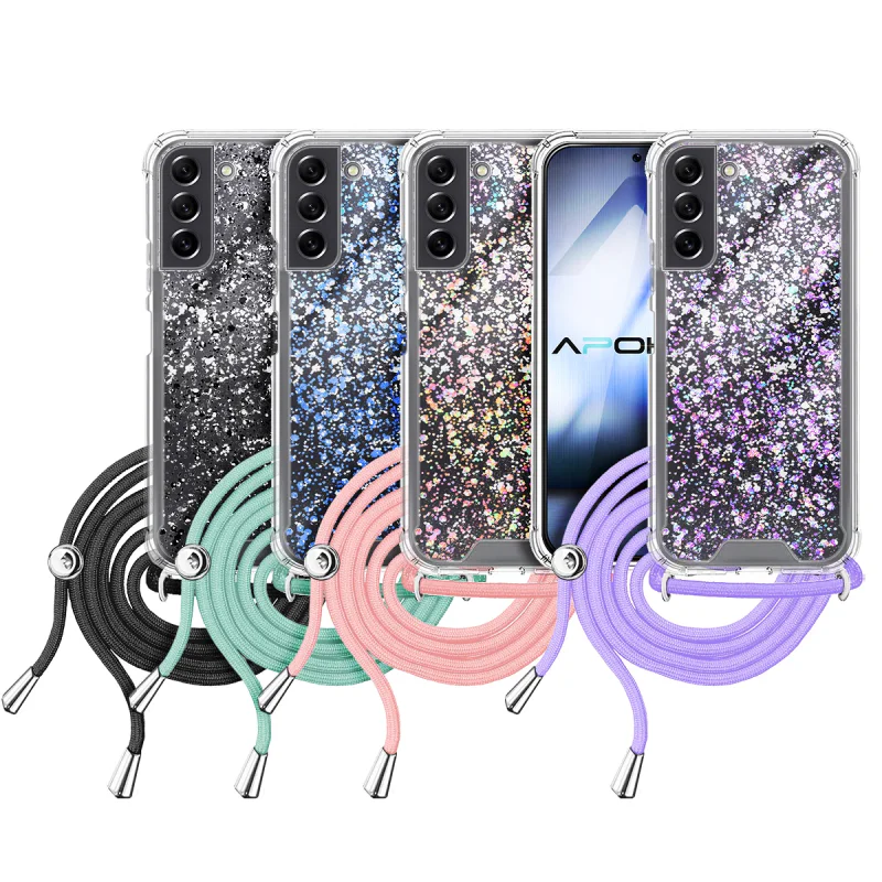 Capa Apokin para Samsung Galaxy S21 FE Gel Transparente com Cordão Rosa - Imagem 1
