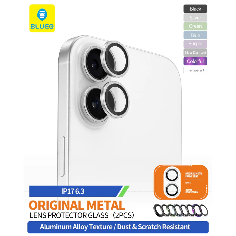 Protetor de Lentes Blueo para iPhone 17 Original com Armação Metálica Azul - Imagem 2