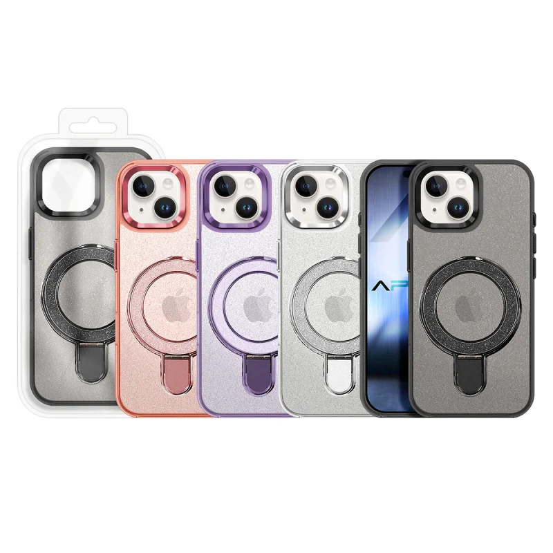 Capa Apokin para iPhone 13 e iPhone 14 com Purpurina e Anel MagSafe Rosa - Imagem 1