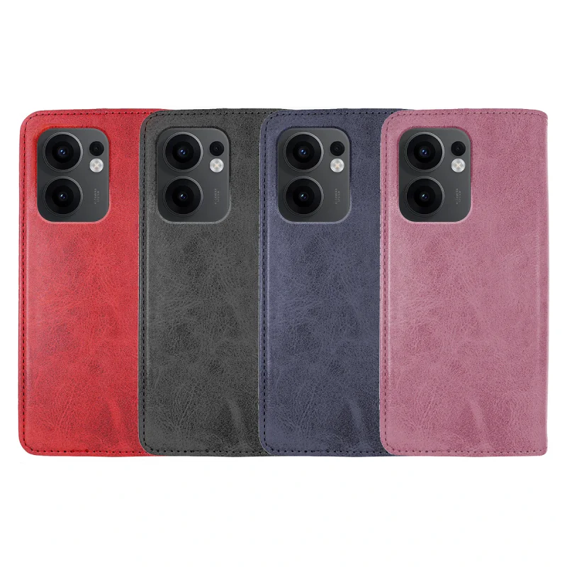 Capa com Tampa Apokin para Oppo Reno 13F em Pele Sintética com Porta-Cartões Vermelho - Imagem 1