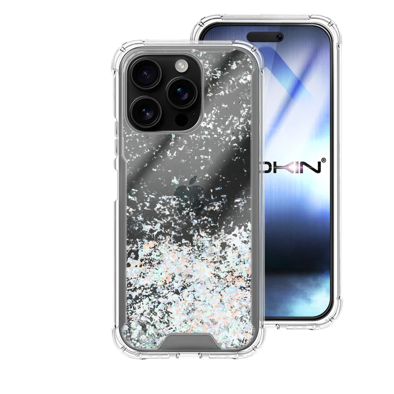 Capa de Gel Apokin iPhone 16 Pro Transparente com Purpurina Azul turquesa - Imagem 5