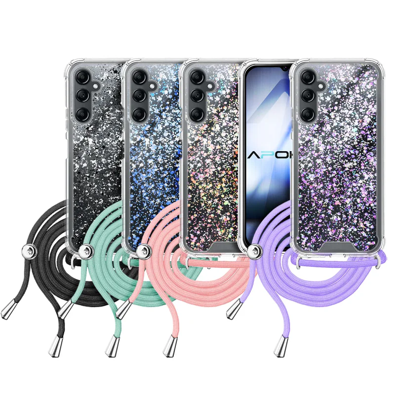 Capa Apokin para Samsung Galaxy A14 5G em Gel Transparente com Cordão Lilás