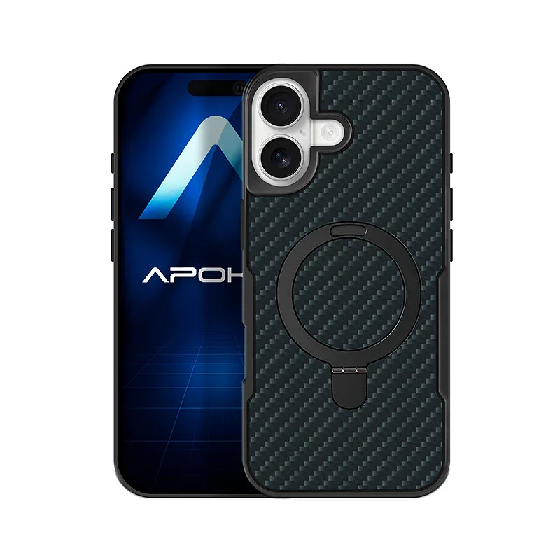 Capa Apokin para iPhone 17 Efeito Carbono com Anel e Suporte - Imagem 2