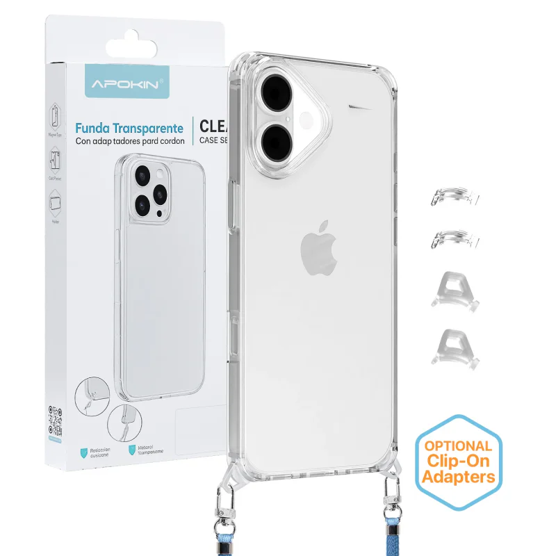 Capa ClearStrap Apokin para iPhone 16e / 17e 2 em 1 com Cordão Transparente