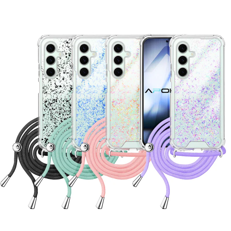 Capa de Gel Transparente Apokin com Cordão para Samsung Galaxy S24 FE Azul Turquesa - Imagem 1