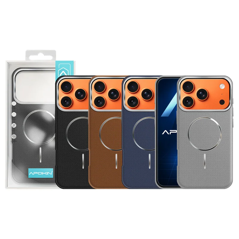 Capa Apokin para iPhone 17 Pro Max e 18 Pro Max com Efeito Fibra de Carbono Castanho - Imagem 1