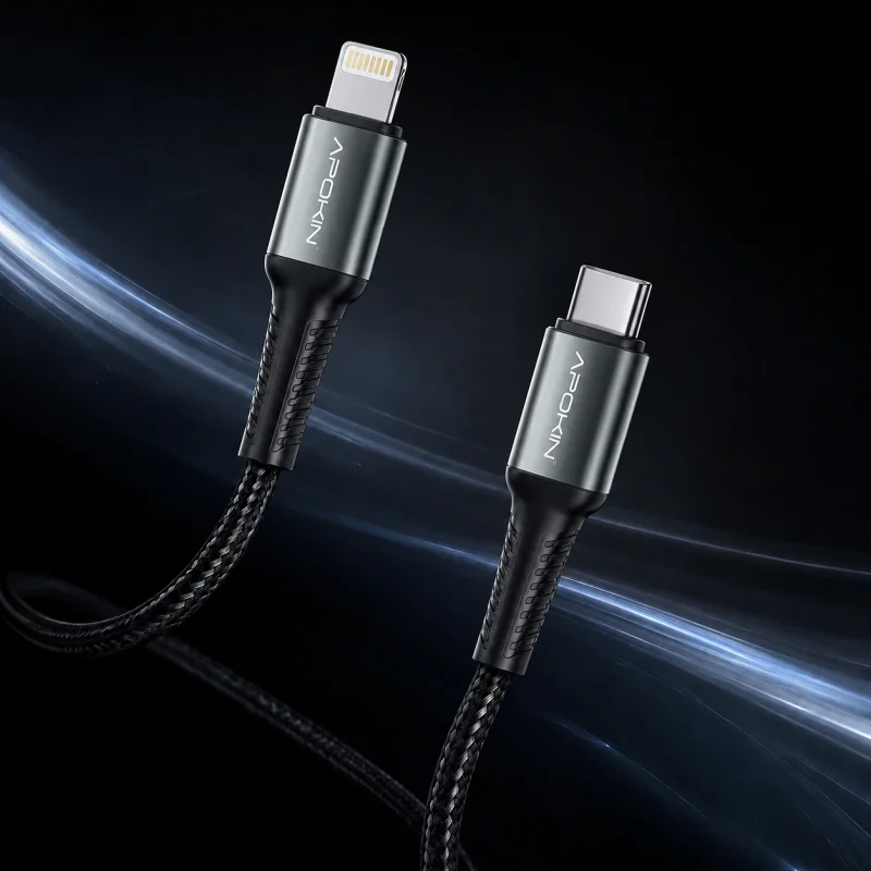 Cabo USB Apokin Tipo-C para Lightning 27 W 3 A 2 m Reforçado Preto - Imagem 3