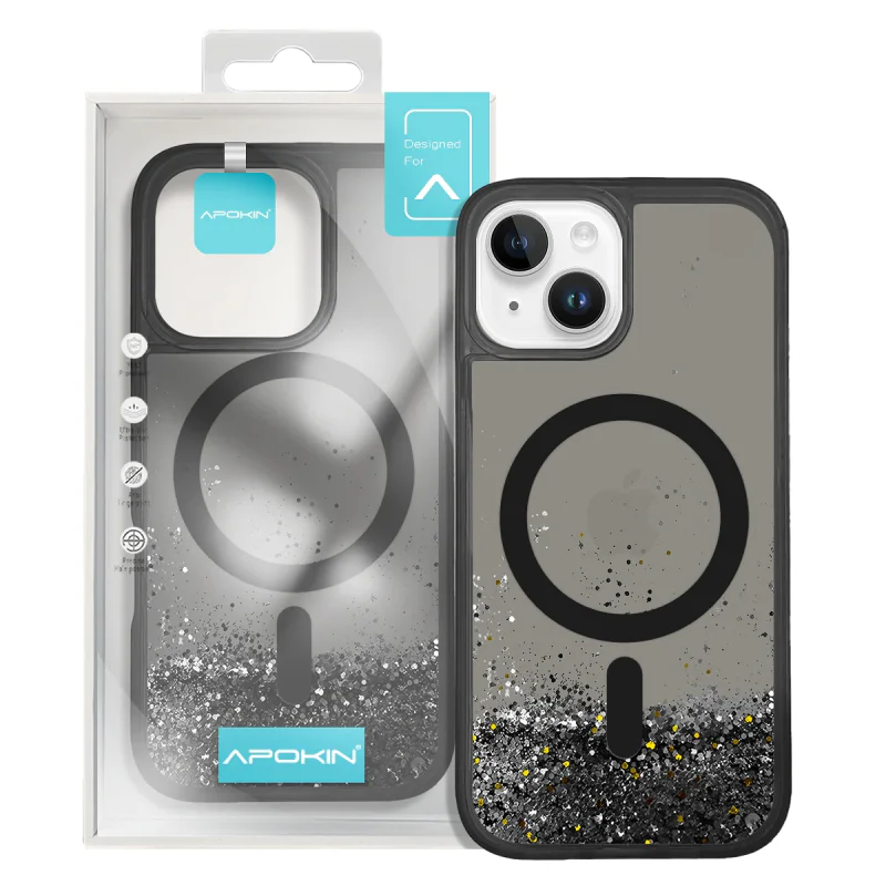 Capa Apokin para iPhone 13 / 14 com Purpurina e MagSafe Preto - Imagem 5
