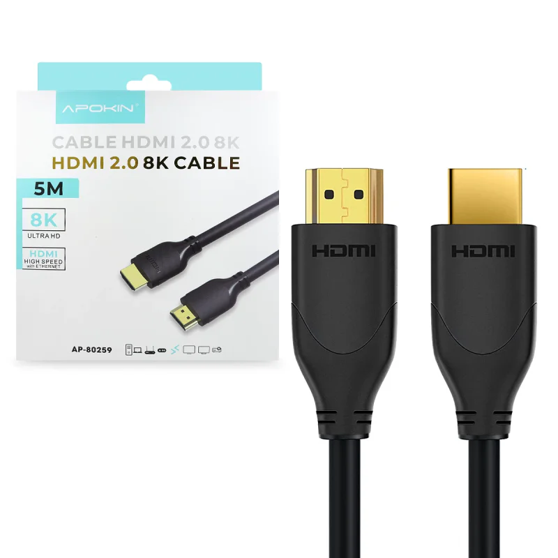 Cabo HDMI Apokin 8K Ultra Alta Definição Conetores Dourados 5 m
