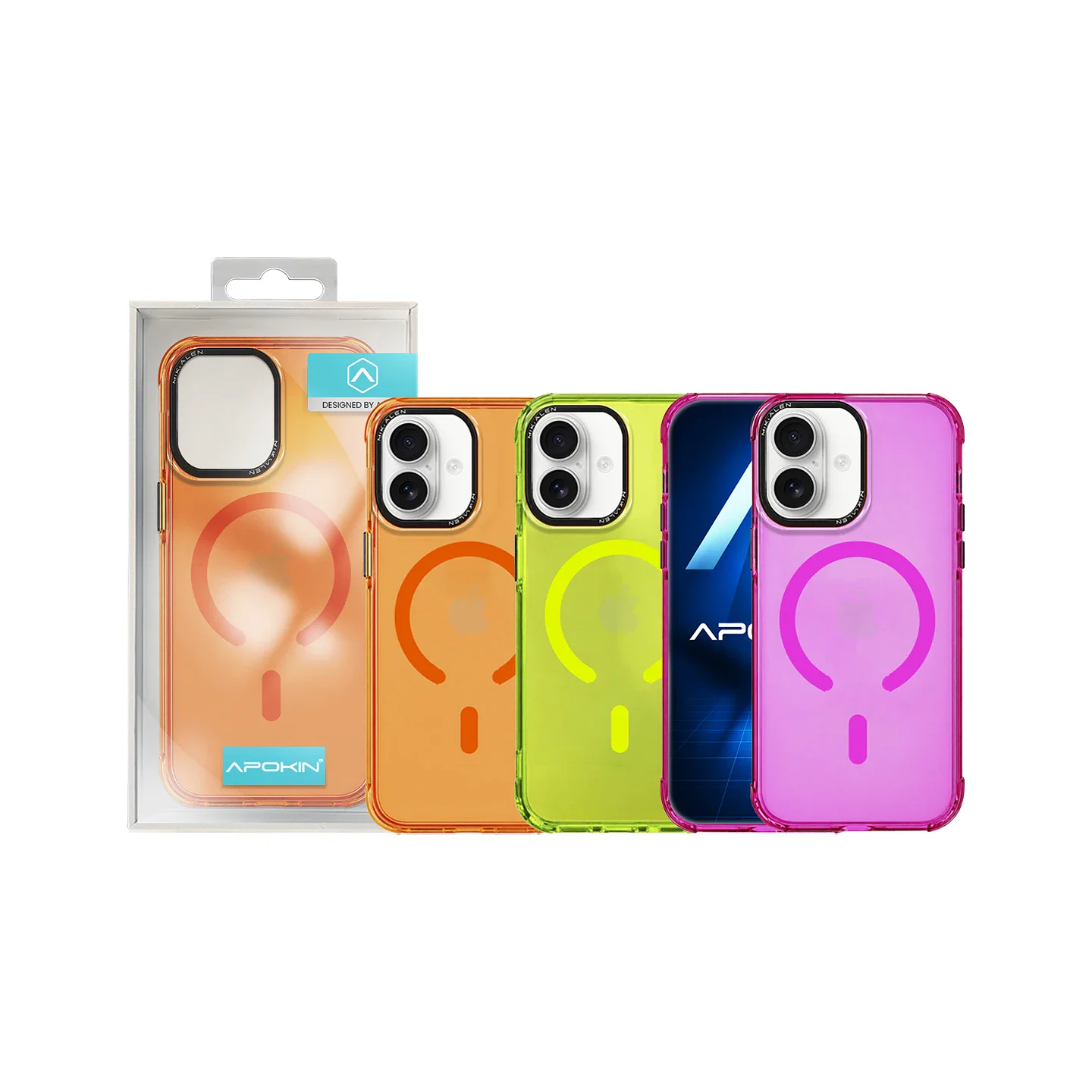 Capa Fluorescente MagSafe Apokin para iPhone 16 em Várias Cores