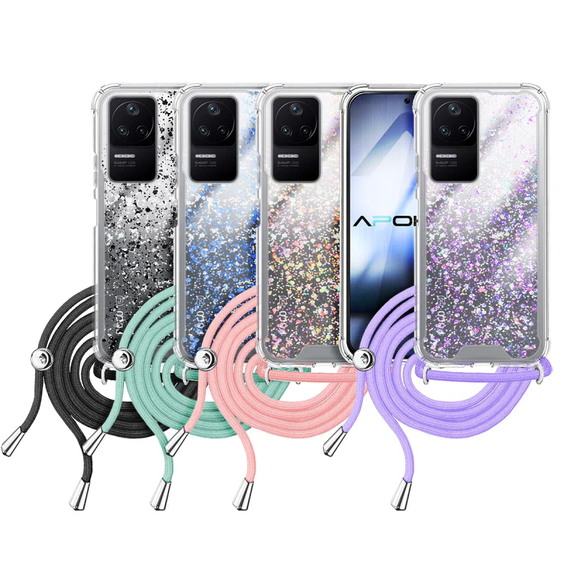 Capa Gel Transparente Apokin com Cordão para Xiaomi Pocophone F4 Várias Cores Lilás - Imagem 1