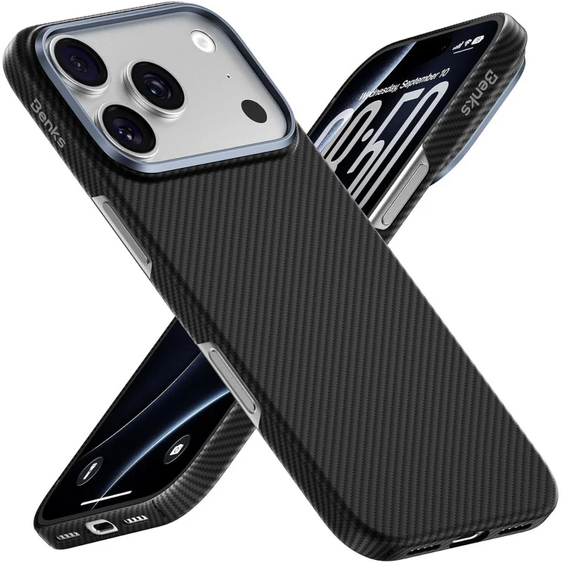 Capa Magnética Antichoque Apokin BENKS 600D Air C1 em Kevlar para iPhone 17 Pro e 18 Pro Preto - Imagem 2