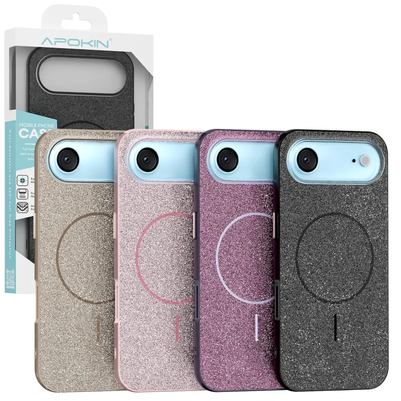 Capa Apokin para iPhone 17 Air com Purpurina Brilho e MagSafe Preto - Imagem 1