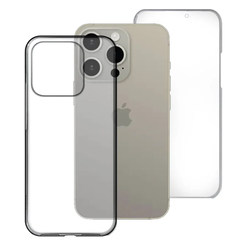 Capa Dupla Apokin para iPhone 15 Pro Silicone 360 Transparente Frente e Traseira Transparente