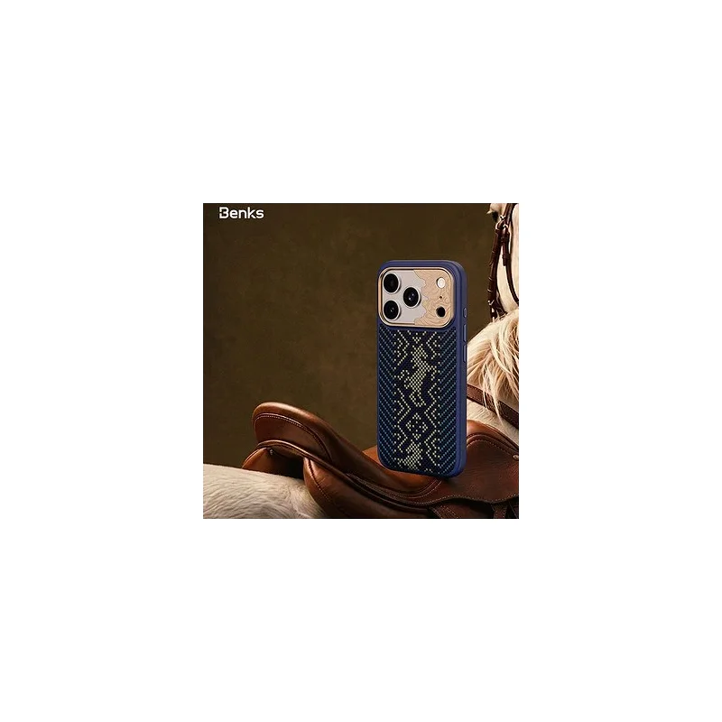 Capa Magnética Benks Knight Pro Y3 em Kevlar para iPhone 17 Pro Max e 18 Pro Max Azul - Imagem 4