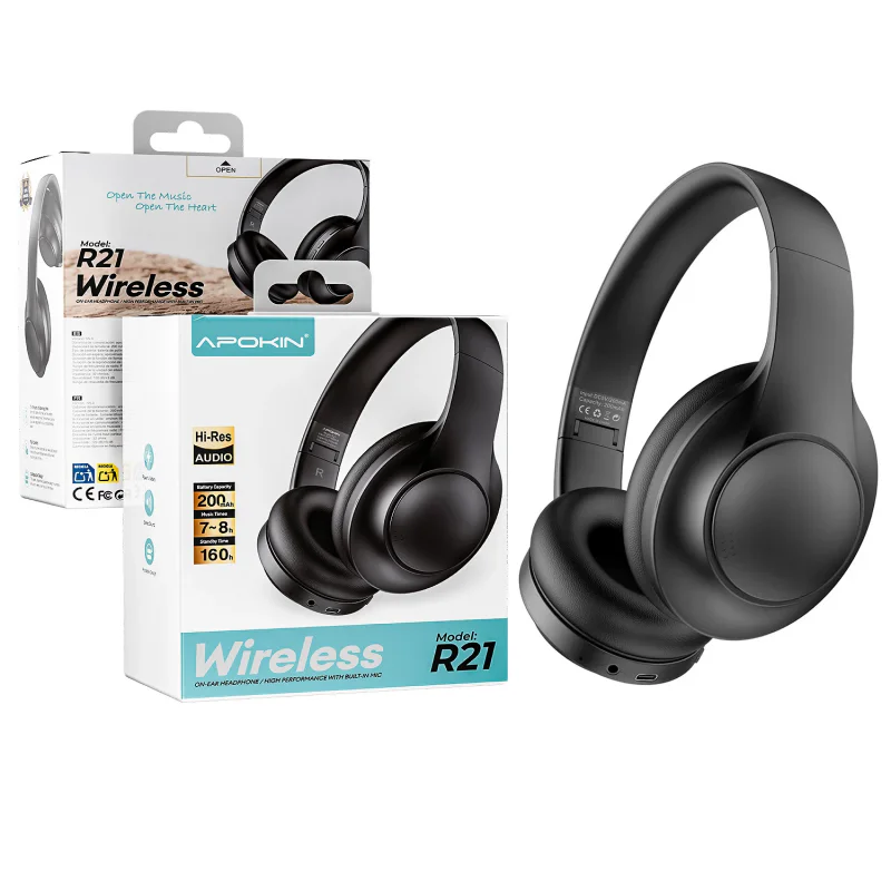 Auriculares Bluetooth Apokin R21 Sem Fios Preto