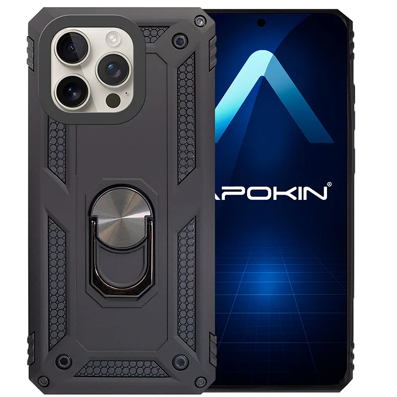 Capa Antichoque Apokin em Alumínio com Suporte Magnético e Anel 360 para iPhone 16 Pro Max