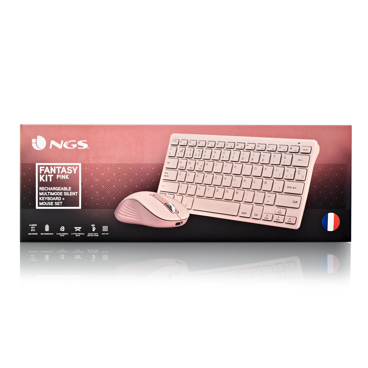 Conjunto Teclado e Rato Sem Fios NGS Fantasy Kit Rosa Recarregável 2,4 GHz + Bluetooth AZERTY Francês - Imagem 4