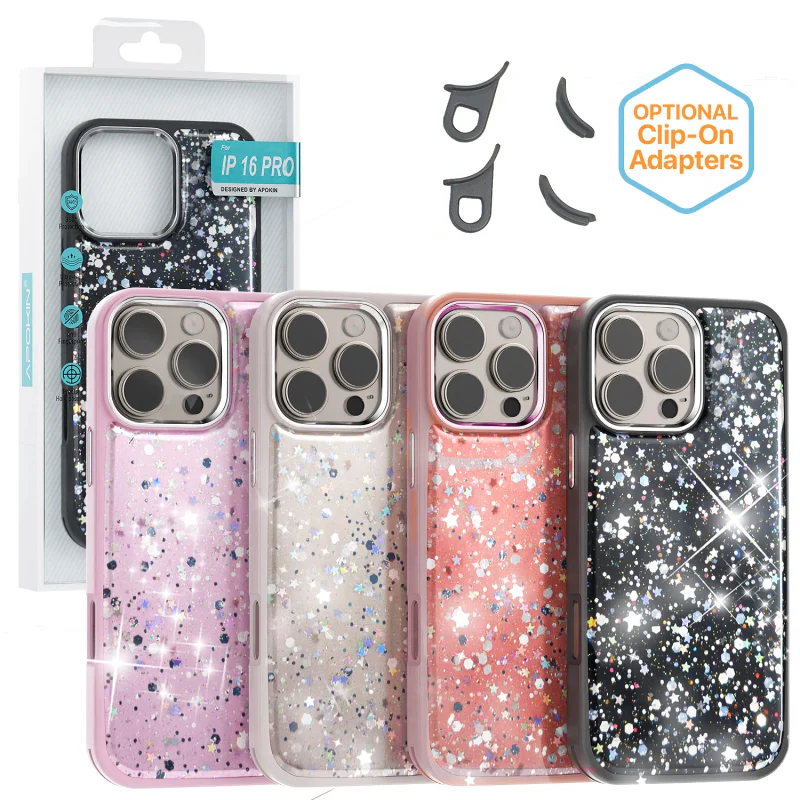 Capa Apokin Bling-Bling com Brilhos para iPhone 15 Pro Max Prata