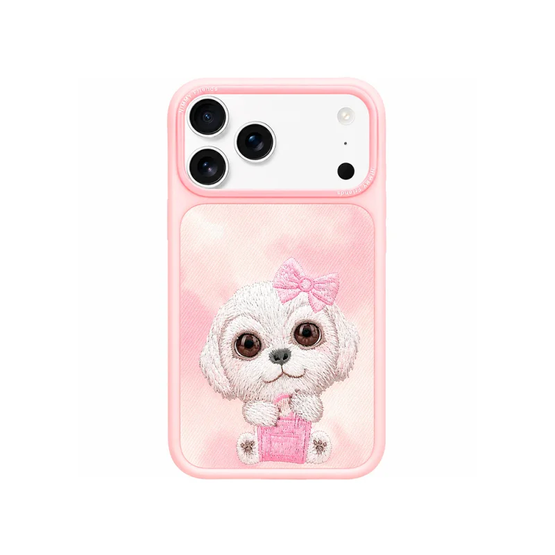 Capa Apokin Nimmy Bordada Série Olhos Grandes 2.0 para iPhone 17 Pro Cão Rosa - Imagem 1